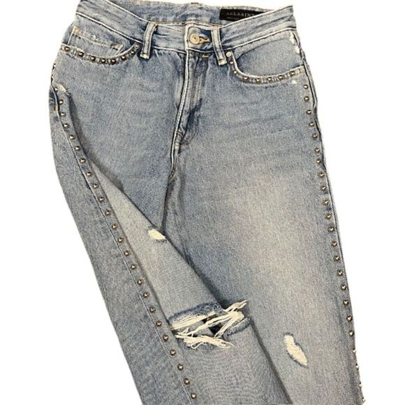 ALL SAINTS Ava Stud Jeans Metal Studded Side Seams Cotton Straight Size 25 - Picture 6 of 14